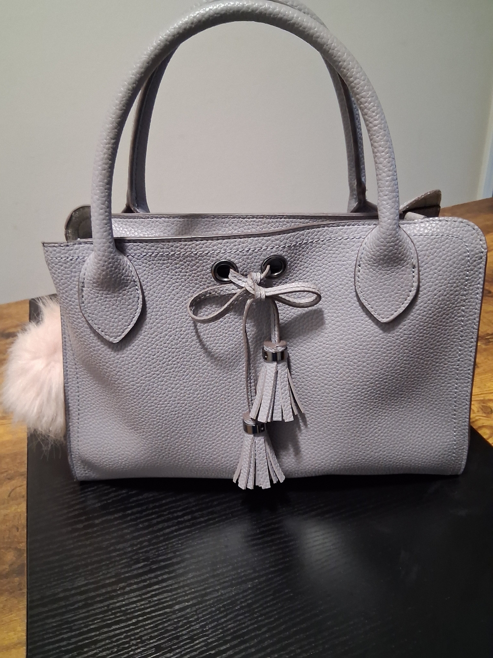 Elegant Light Gray Tassel Satchel Handbag